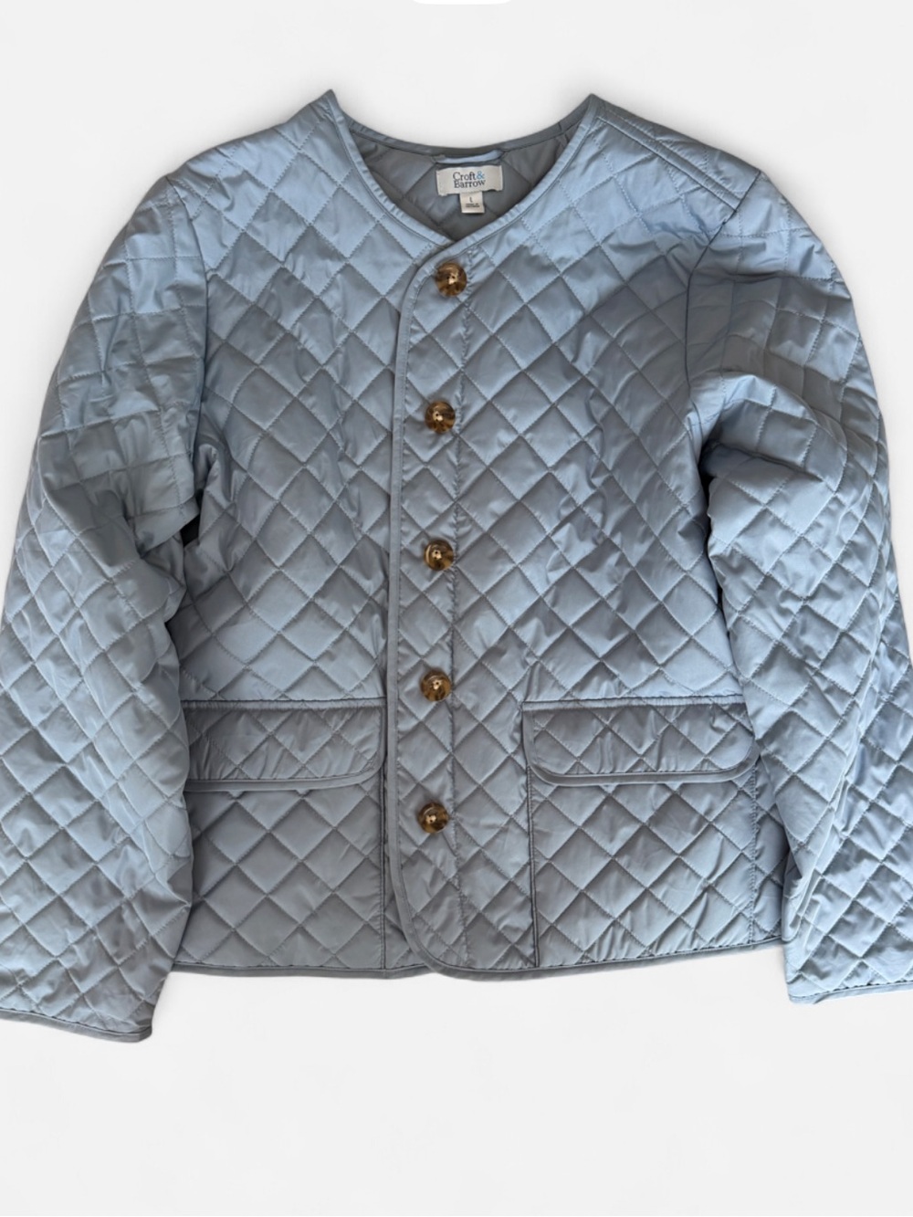 croft & barrow Pale Blue Quilted Button-Front Puffer Jacket